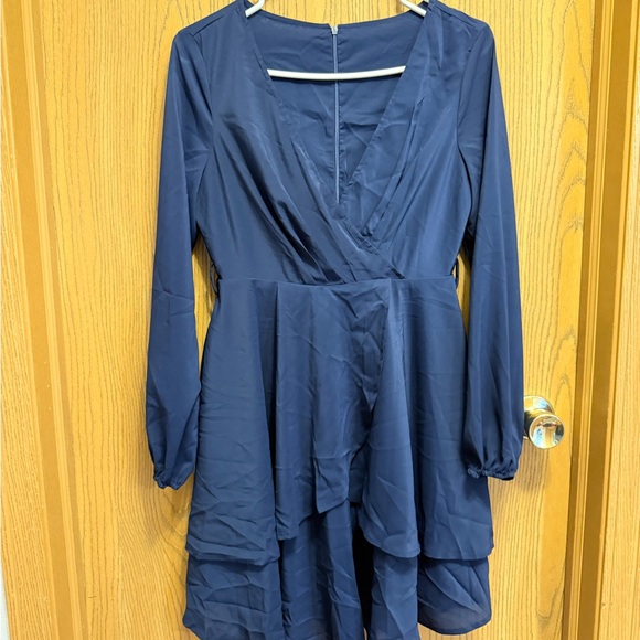 Macy's Blue Long Sleeve Ruffled Dress - Picture 2 of 3